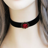 Red Queen Rose Flower Vampire Black Velvet Gothic Lolita Necklace